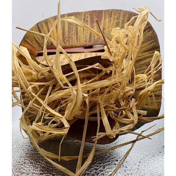 Scarecrow Metal Straw Hair Wood Nose Nut eyes RARE - Picture 6 of 10